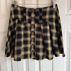 Yellow & black plaid button front mini skirt size S by Hot Topic